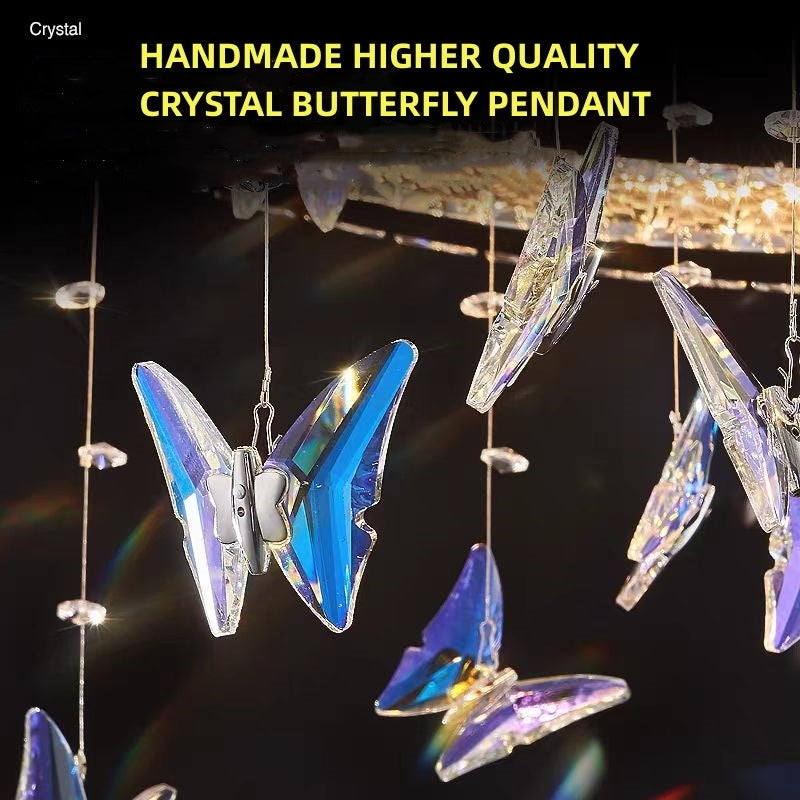 Lustre LED suspendu avec télécommande et cristal 36W, 2 Cercles, Lumière Froid/Chaud/Neutre, Dimmable, Chrome Brillant, Hauteur Réglable