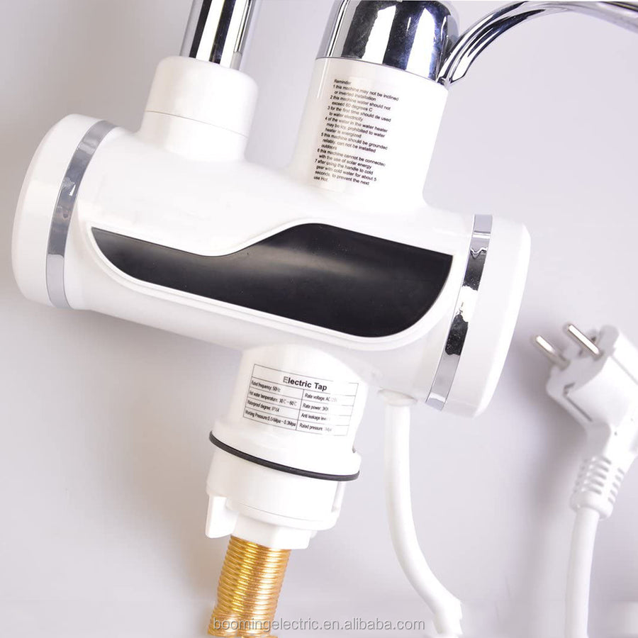 Robinet électrique avec chauffage instantané de l'eau, affichage de la température LED, horizontal avec support évier/baignoire, puissance 3000 W, eau chaude 30°C-60°C, blanc, Z007XDT