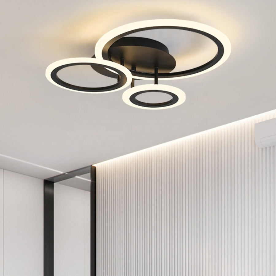 Lustre LED avec télécommande BETTY 41W, 3 Cercles, Lumière Froide/Chaude/Neutre, Dimmable, Noir