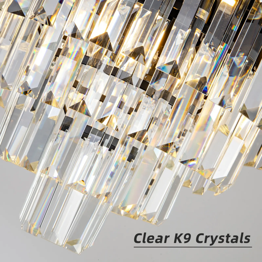 BLOIS Lustre Cristal 10x E27 Noir Or