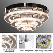 Lustre LED en cristal LLC151/500CH, 64W, 3 éléments, lumière froide/chaude/neutre, variable, chrome brillant