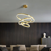 Lustre LED suspendu avec télécommande ELIZABETH, 85W, 3 Cercles, Lumière Froid/Chaud/Neutre, Dimmable, Or Brillant, Hauteur Réglable