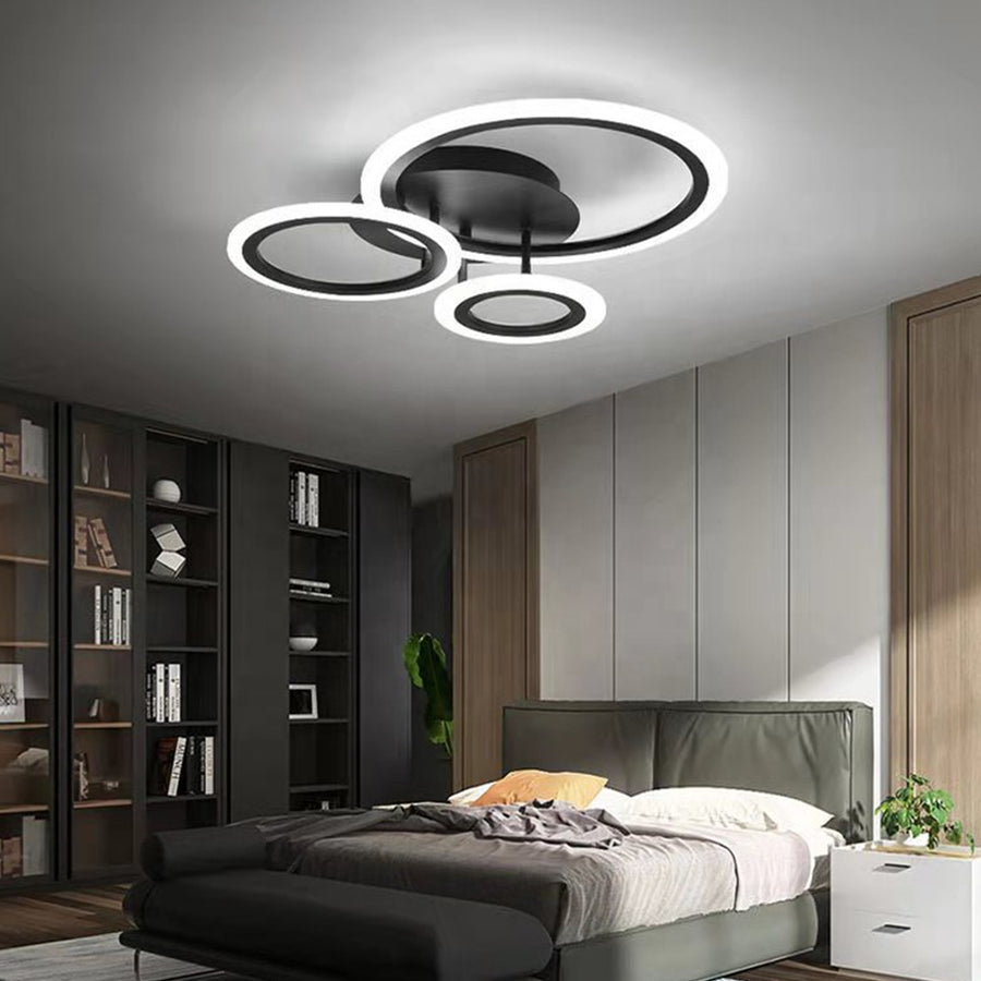 Lustre LED avec télécommande BETTY 41W, 3 Cercles, Lumière Froide/Chaude/Neutre, Dimmable, Noir