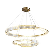Lustre LED suspendu avec télécommande et cristal PRISM REGAL 120W, 2 Cercles, Lumière Froid/Chaud/Neutre, Dimmable, Doré, Hauteur Réglable
