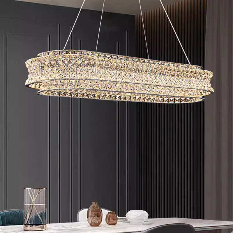 Lustre LED avec télécommande, LLC160/750X350CH, cristal et métal, 160 W, variable, hauteur réglable, lumière froide/chaude/neutre, éclairage luxueux