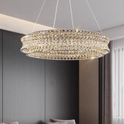 Lustre LED avec télécommande, LLC160/500CH, cristal et métal, 55 W, 1 cercle, intensité variable, hauteur réglable, lumière froide/chaude/neutre, éclairage luxueux