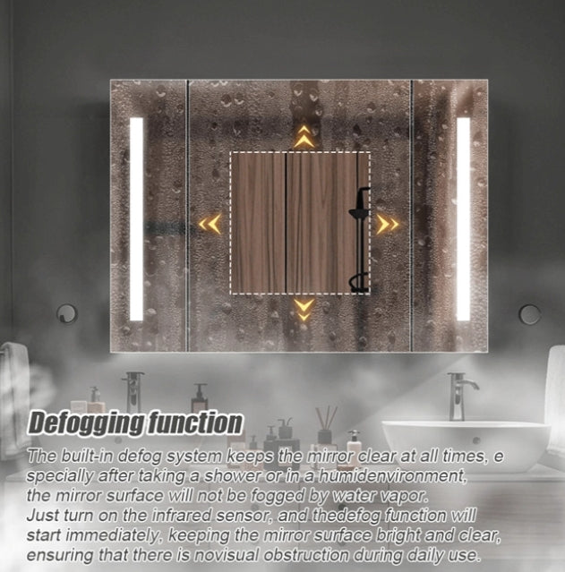 Miroir LED avec meuble AXEN 100x70 cm bande verticale blanche et capteur tactile