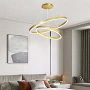 Lustre LED suspendu avec télécommande CHRISTINE, 41W, 2 Cercles, Lumière Froid/Chaude/Neutre, Dimmable, Or Brillant, Hauteur Réglable