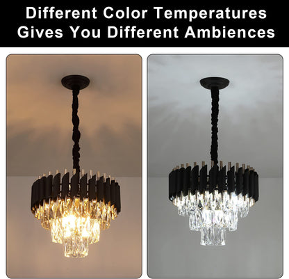 Lustre en cristal VERSAILLES Petito 3xE14, diamètre 30cm, doré brillant et noir, hauteur réglable