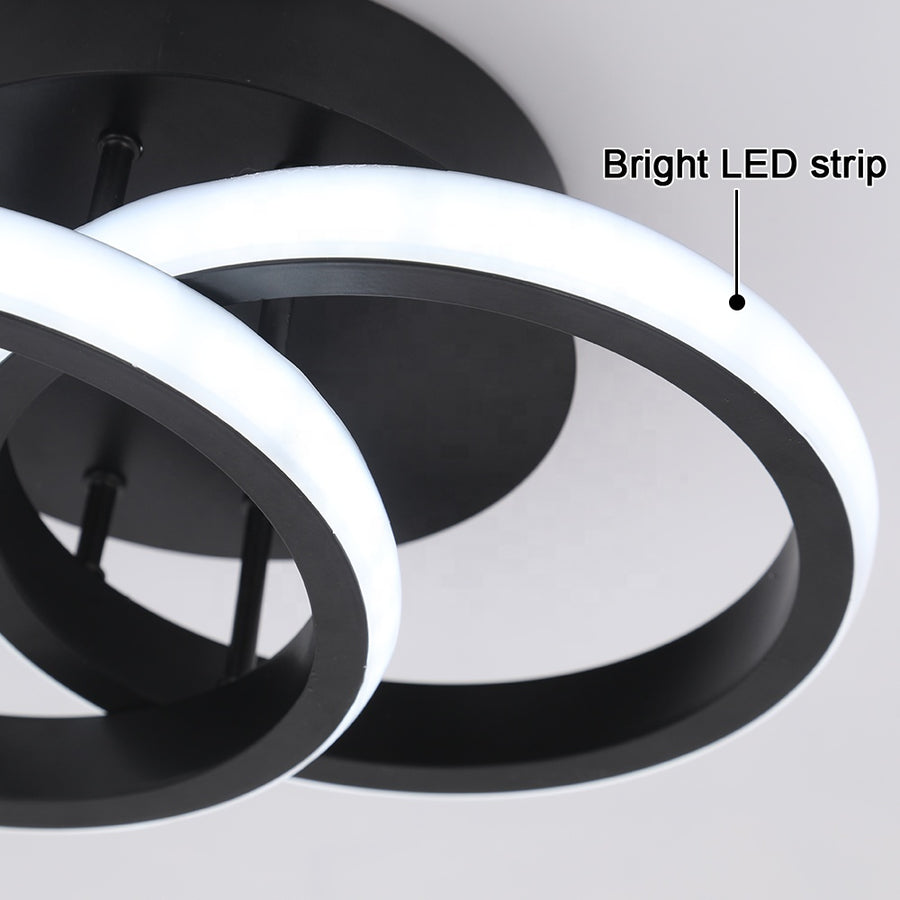 Lustre LED VERTEX CIRCULA 21W, 2 Cercles, Structure en Métal, Lumière Froide/Chaude/Neutre 3000K/4000K/6000K, Noir, Métal