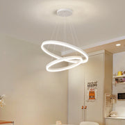 Lustre LED suspendu avec télécommande CASIANA 41W, 2 Cercles, Lumière Froide/Chaude/Neutre, Dimmable, Blanc, Hauteur Réglable