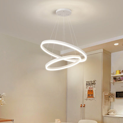 Lustre LED suspendu avec télécommande CASIANA 41W, 2 Cercles, Lumière Froide/Chaude/Neutre, Dimmable, Blanc, Hauteur Réglable