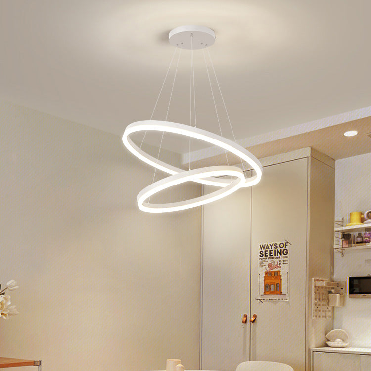 Lustre LED suspendu avec télécommande CASIANA 41W, 2 Cercles, Lumière Froide/Chaude/Neutre, Dimmable, Blanc, Hauteur Réglable