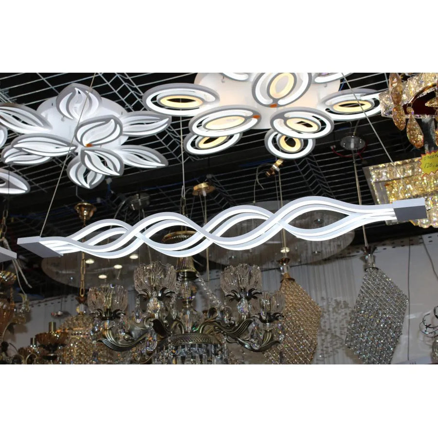 Lustre LED suspendu avec télécommande WAVE 89W, Linéaire, Lumière Froide/Chaude/Neutre, Dimmable, Blanc, Hauteur Réglable