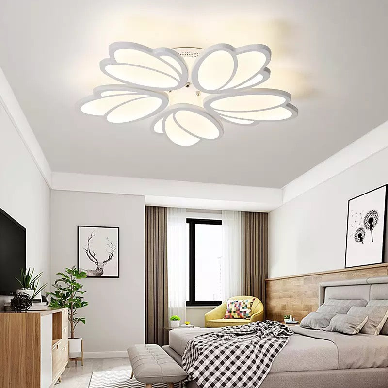 Lustre LED avec télécommande TULIP 81W, 5 Pétales, Lumière Froide/Chaude/Neutre, Dimmable, Blanc