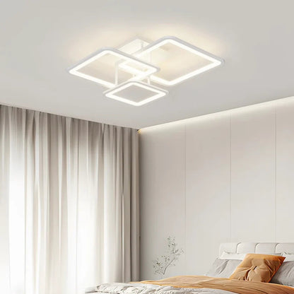 Lustre LED avec télécommande ZOE, 60W, 3 Carrés, Lumière Froid/Chaud/Neutre, Gradable, Blanc