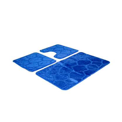 Lot de 3 tapis de bain, 50x40 cm, bleu, antidérapant