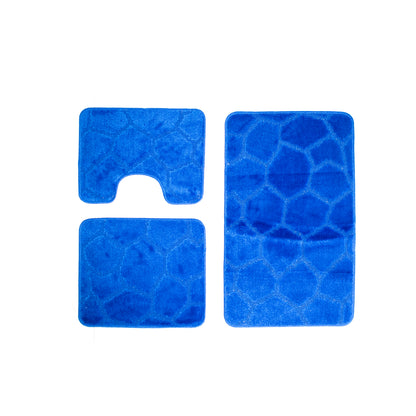 Lot de 3 tapis de bain, 50x40 cm, bleu, antidérapant