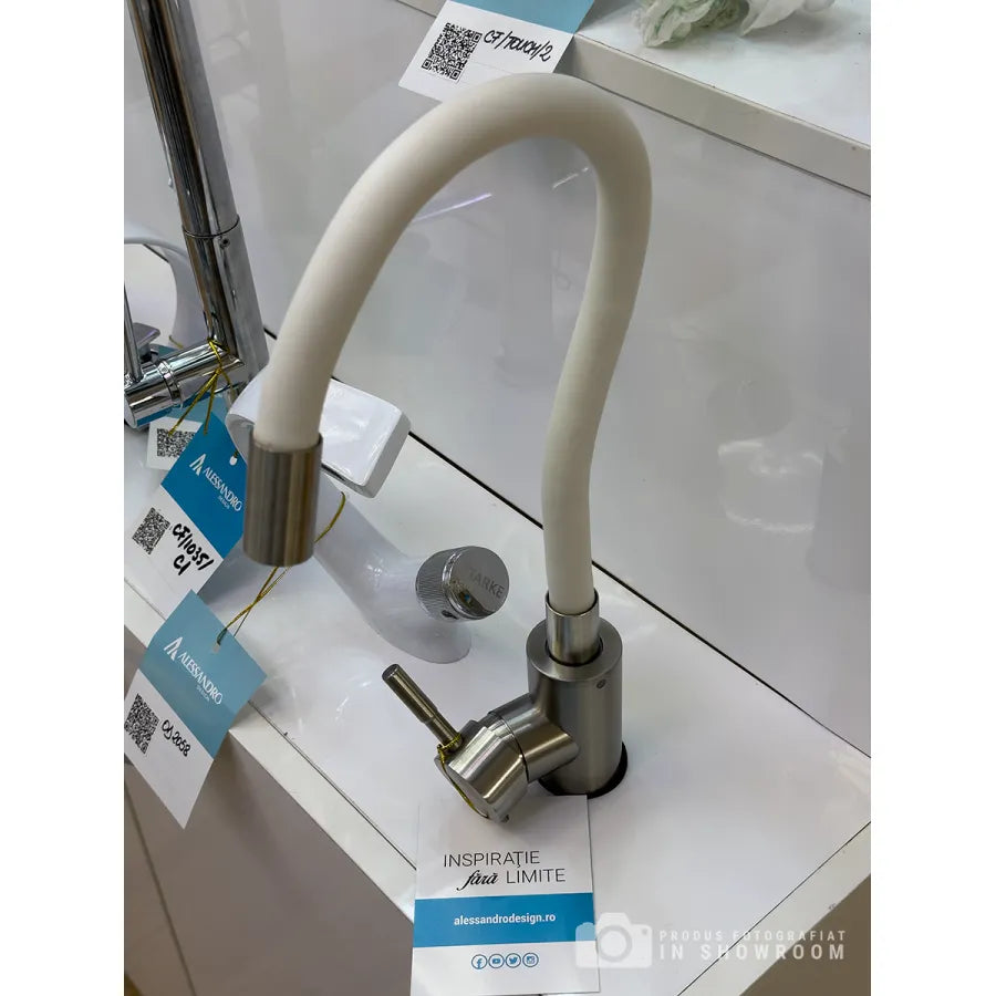 Robinet avec tuyau flexible, acier inoxydable SUS304, satiné et blanc, CF025WH