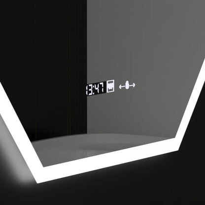 Miroir LED polygone, 60X80cm, capteur Hexaluce MotionGlow Marcello, système anti-buée, horloge et thermomètre, dimmable