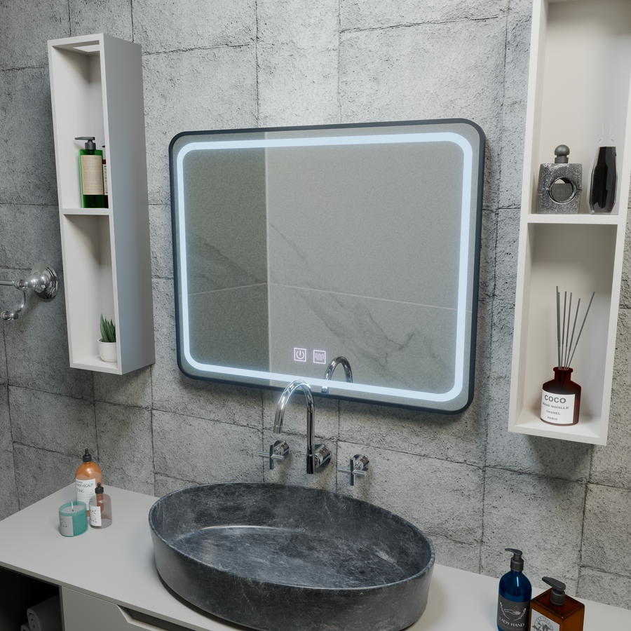 Miroir LED rectangulaire 80x60cm - Système anti-buée EDGE Touch, Cadre Noir
