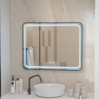 Miroir LED rectangulaire 90x75cm, système anti-buée tactile EDGE, cadre noir