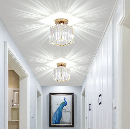 Lustre Géorgien LC111GD, 1xE27, diamètre 12 cm, hauteur 17 cm, IP20, or, cristal, fer, ampoules non incluses