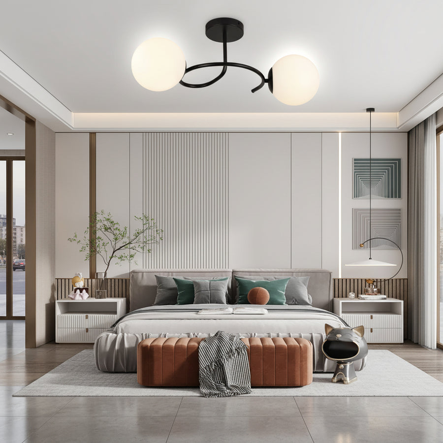 Lustre LED et cristal ORBIT, 55cm, 2xE27, Globes, Noir