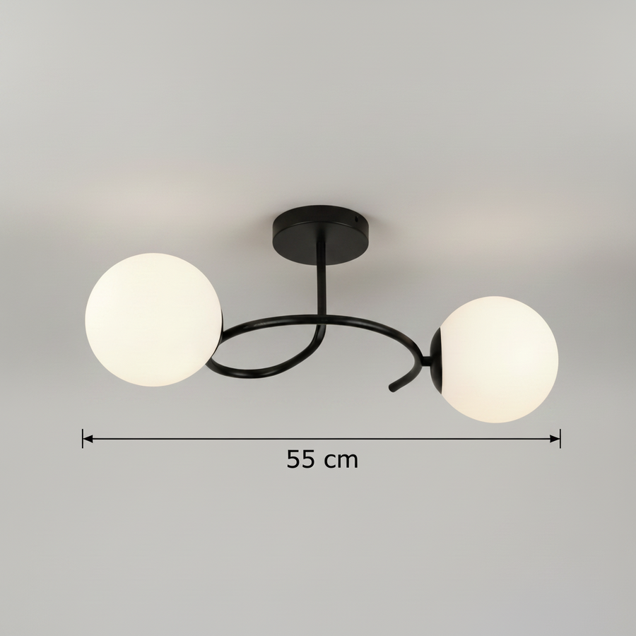 Lustre LED et cristal ORBIT, 55cm, 2xE27, Globes, Noir
