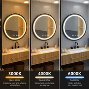 Miroir rond LED, 100 cm, Celeste Majesté Noir MotionGlow Marcello, système anti-buée, horloge et thermomètre, intensité variable