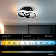 Lustre LED VERTEX CIRCULA 21W, 2 Cercles, Structure en Métal, Lumière Froide/Chaude/Neutre 3000K/4000K/6000K, Noir, Métal