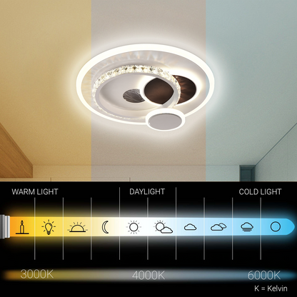 Lustre LED avec cristal HELIOX, 43W, 4 Cercles, Lumière Froid/Chaud/Neutre, Blanc