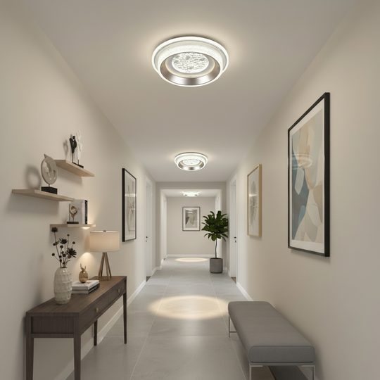 KALESO Petito Lustre LED, 37W, diamètre 24,5 cm, lumière chaude/neutre/froide, blanc, métal et cristal