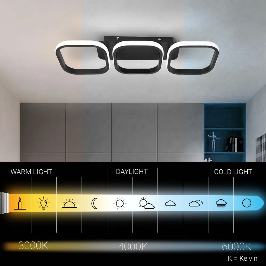 Lustre LED VERTEX 34W, 3 carrés, Linéaire, Lumière Froid/Chaud/Neutre, Noir