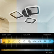 Lustre LED PULSARIS 40W, 3 Carrés, Lumière Froid/Chaud/Neutre, Noir