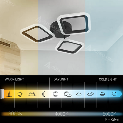 Lustre LED PULSARIS 40W, 3 Carrés, Lumière Froid/Chaud/Neutre, Noir