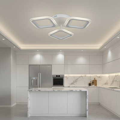 Lustre LED ERIKA 20W, 3 carrés, lumière neutre 4000k, blanc, métal et acrylique