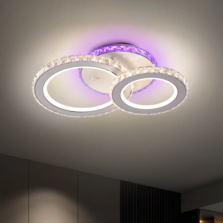 Lustre LED avec télécommande et cristal NOVA ROTONDA RGB 42W, 2 Cercles, Lumière Froide/Chaude/Neutre, Dimmable, Blanc