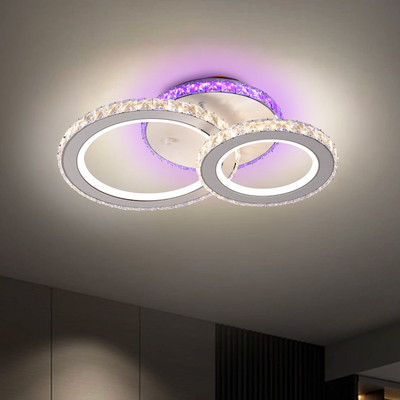 Lustre LED avec télécommande et cristal NOVA ROTONDA RGB 43W, 2 Cercles, Lumière Froide/Chaude/Neutre, Dimmable, Blanc