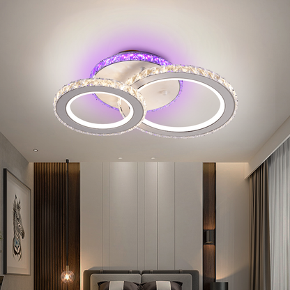 Lustre LED avec télécommande et cristal NOVA ROTONDA RGB 42W, 2 Cercles, Lumière Froide/Chaude/Neutre, Dimmable, Blanc