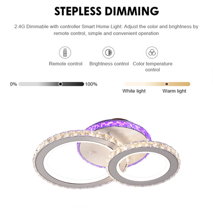 Lustre LED avec télécommande et cristal NOVA ROTONDA RGB 42W, 2 Cercles, Lumière Froide/Chaude/Neutre, Dimmable, Blanc