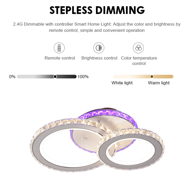 Lustre LED avec télécommande et cristal NOVA ROTONDA RGB 42W, 2 Cercles, Lumière Froide/Chaude/Neutre, Dimmable, Blanc