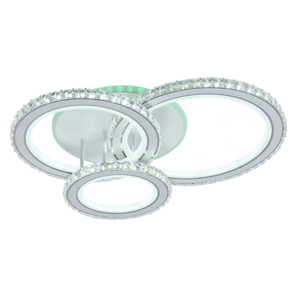 Lustre LED avec télécommande et cristal NOVA ROTONDA RGB 75W, 3 Cercles, Lumière Froide/Chaude/Neutre, Dimmable, Blanc