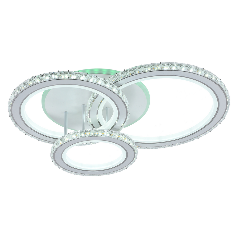 Lustre LED avec télécommande et cristal NOVA ROTONDA RGB 75W, 3 Cercles, Lumière Froide/Chaude/Neutre, Dimmable, Blanc