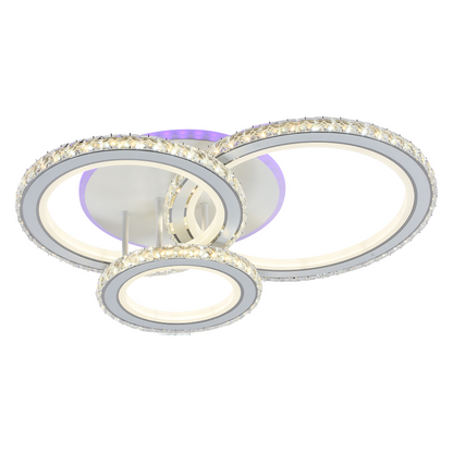 Lustre LED avec télécommande et cristal NOVA ROTONDA RGB 75W, 3 Cercles, Lumière Froide/Chaude/Neutre, Dimmable, Blanc