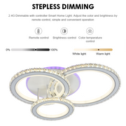 Lustre LED avec télécommande et cristal NOVA ROTONDA RGB 75W, 3 Cercles, Lumière Froide/Chaude/Neutre, Dimmable, Blanc