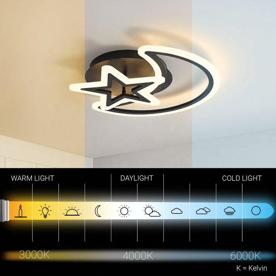 Lustre LED avec télécommande MOON AND STAR 59W, 2 Éléments, Lumière Froide/Chaude/Neutre, Dimmable, Noir