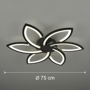Lustre LED avec télécommande et cristal FLORA 82W, 6 pétales, Lumière Froide/Chaude/Neutre, Dimmable, Noir