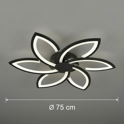 Lustre LED avec télécommande et cristal FLORA 82W, 6 pétales, Lumière Froide/Chaude/Neutre, Dimmable, Noir