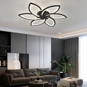 Lustre LED avec télécommande et cristal FLORA 82W, 6 pétales, Lumière Froide/Chaude/Neutre, Dimmable, Noir